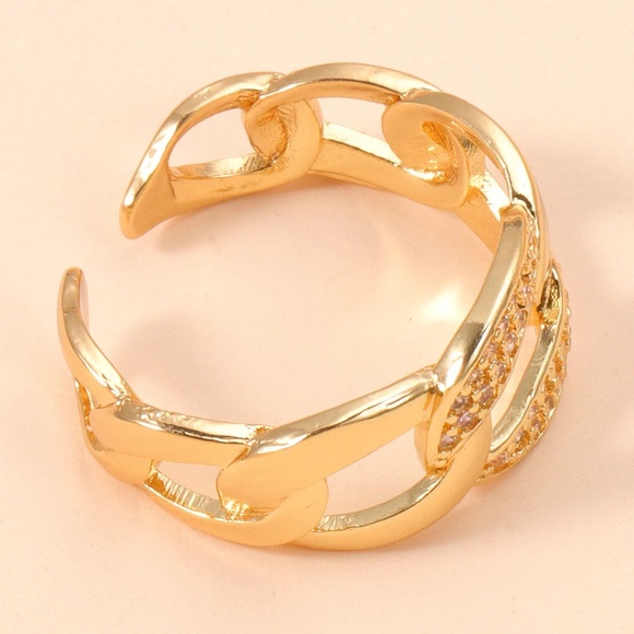 Geometric Cuban Link CZ Open Ring - Picture 6 of 7
